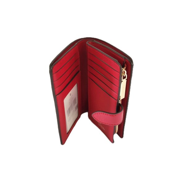 Kate Spade KN227 Madison Textured Patent Medium Compact Bifold Wallet Red Jam - Picture 8 of 9